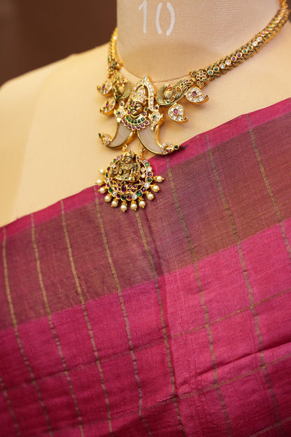 Pure Tussar Silk Saree with Handpainted Blouse-Pink|Silk Mark Certified