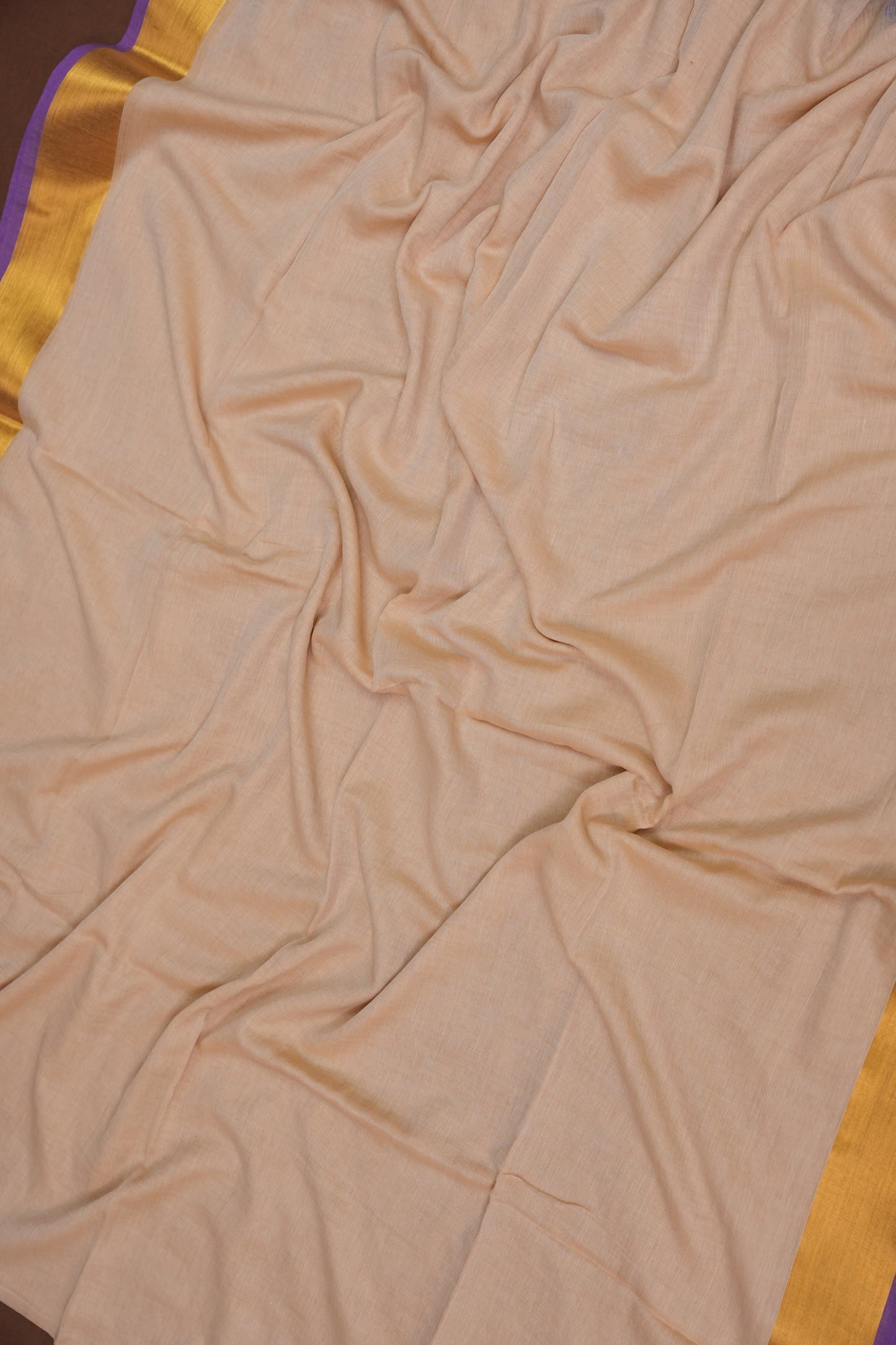 Mulmul Cotton Saree with Tassels - Beige