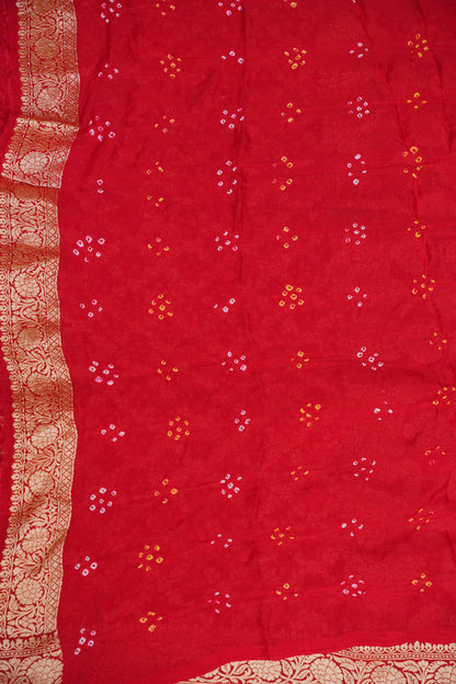 Red & Hot Pink Ombre-Pure Georgette Handloom Banaras Neem Zari Bandhej Saree.
