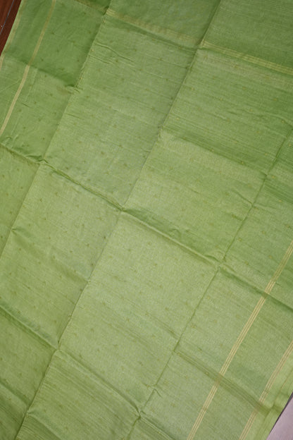 Semi Tussar Silk Saree with Traditional Gap Border – Pista Green