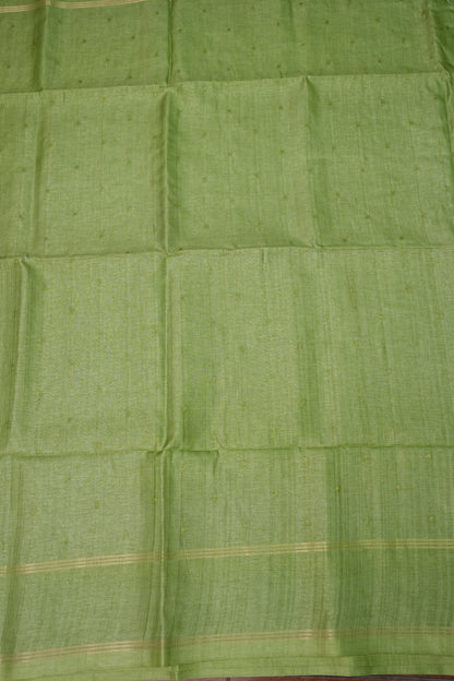 Semi Tussar Silk Saree with Traditional Gap Border – Pista Green