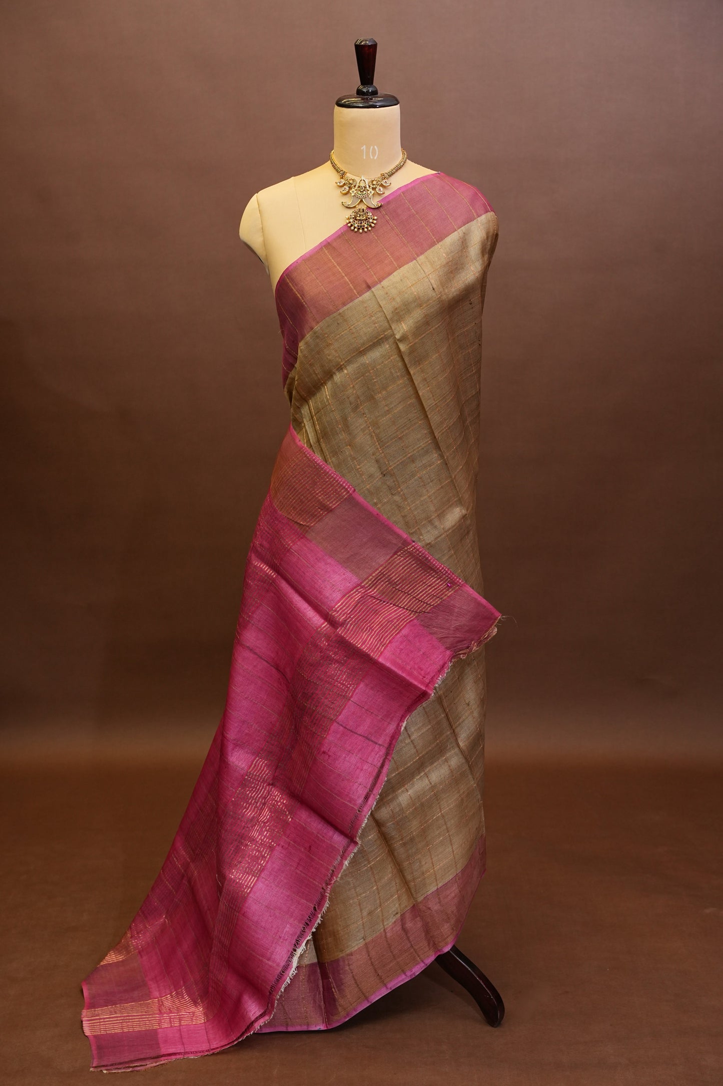 Pure Tussar Silk Saree with Hand-Painted Kalamkari Blouse | Silk Mark Certified
