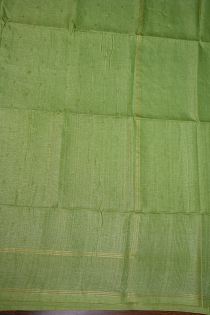 Semi Tussar Silk Saree with Traditional Gap Border – Pista Green