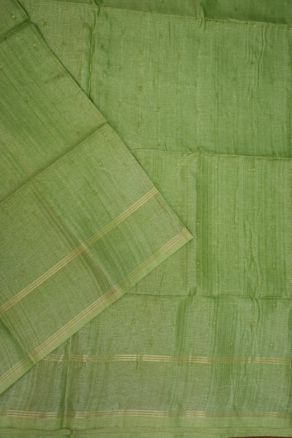 Semi Tussar Silk Saree with Traditional Gap Border – Pista Green