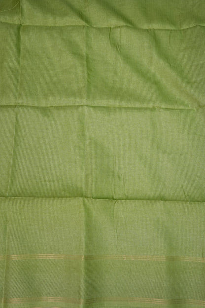 Semi Tussar Silk Saree with Traditional Gap Border – Pista Green