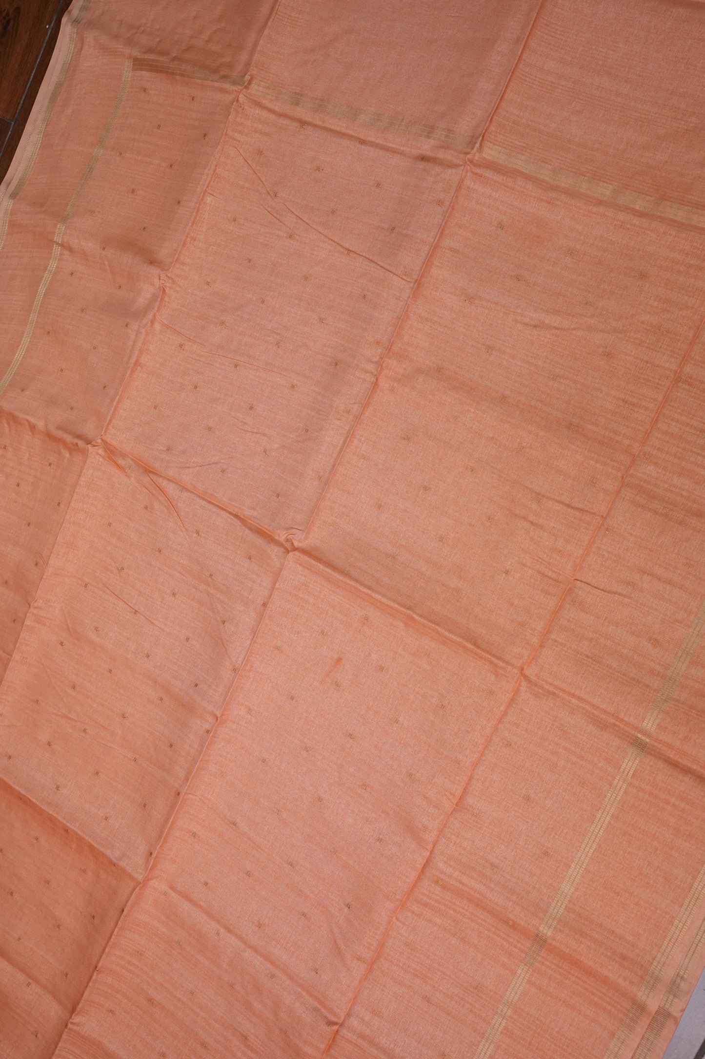 Semi Tussar Silk Saree with Traditional Gap Border – Peach