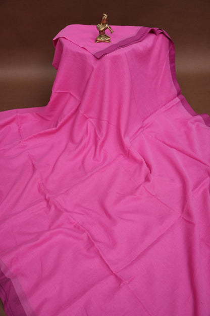 Mulmul Cotton Saree with Tassels - Pink