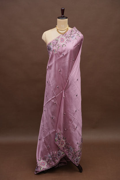 Party Wear Embroidered Soft Organza Saree – Pink Floral Elegance