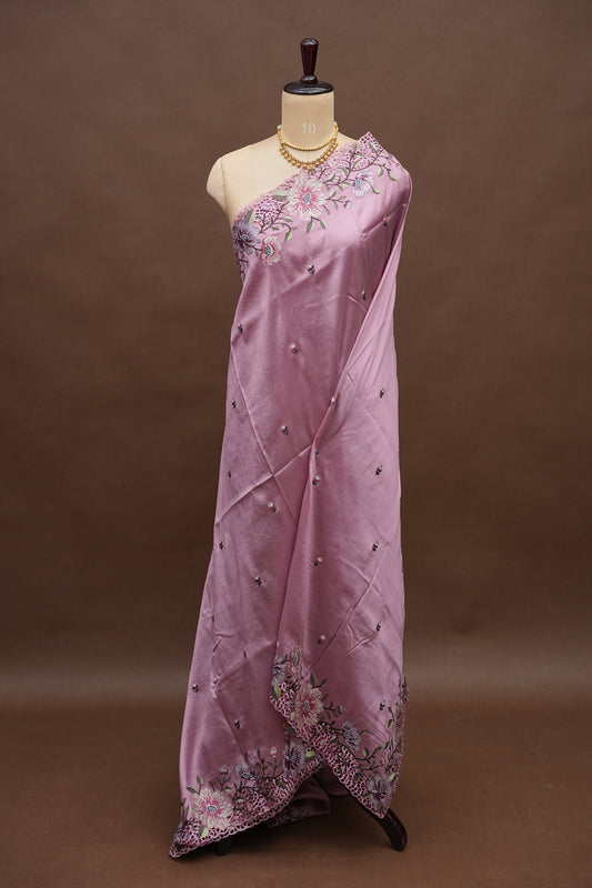 Party Wear Embroidered Soft Organza Saree – Pink Floral Elegance