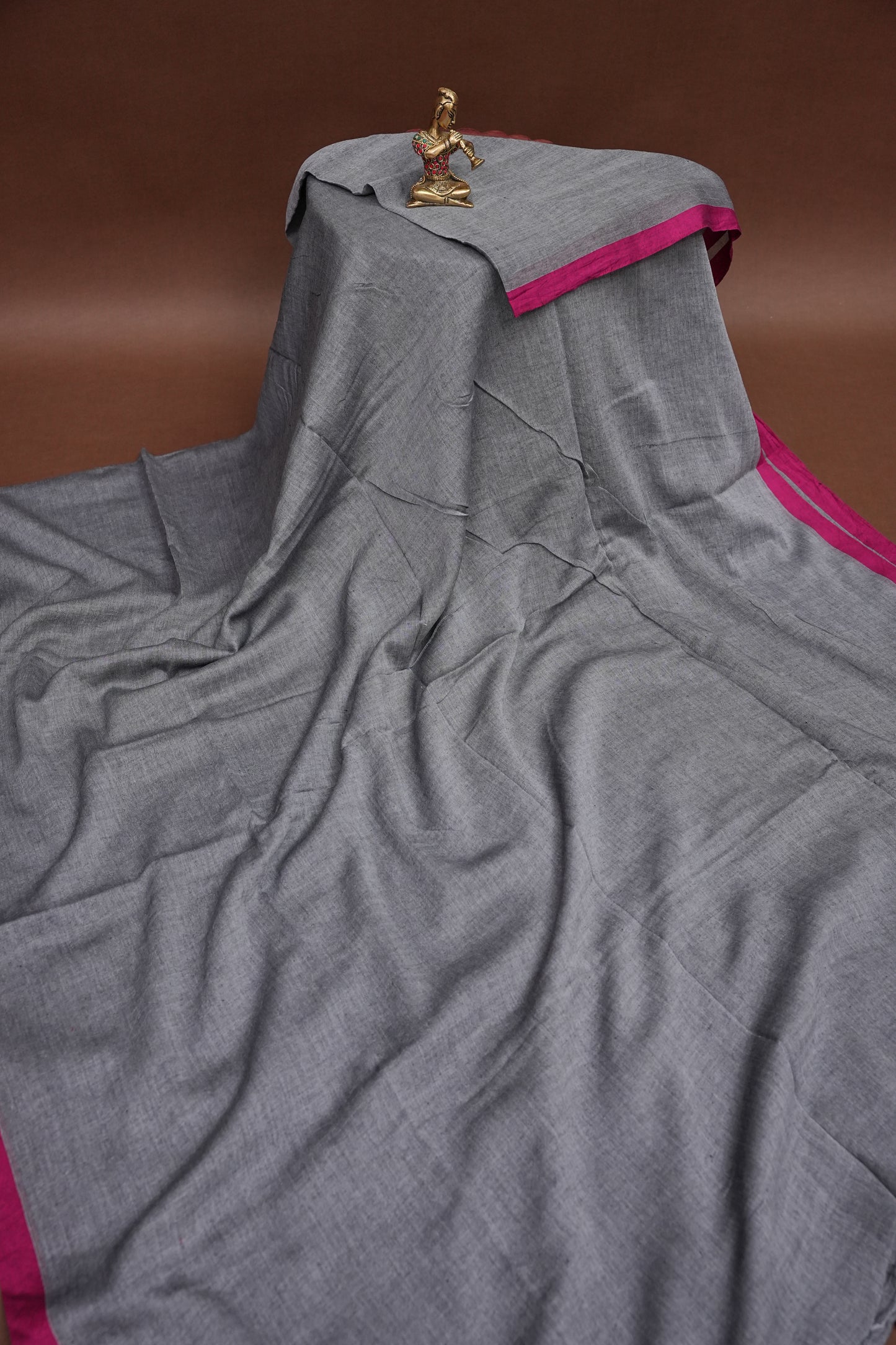 Mulmul Cotton Saree with Tassels - Grey
