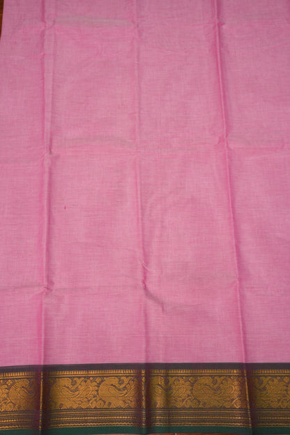 Pure Kanchi Cotton Saree – Soft Pink with Green & Gold Zari Border