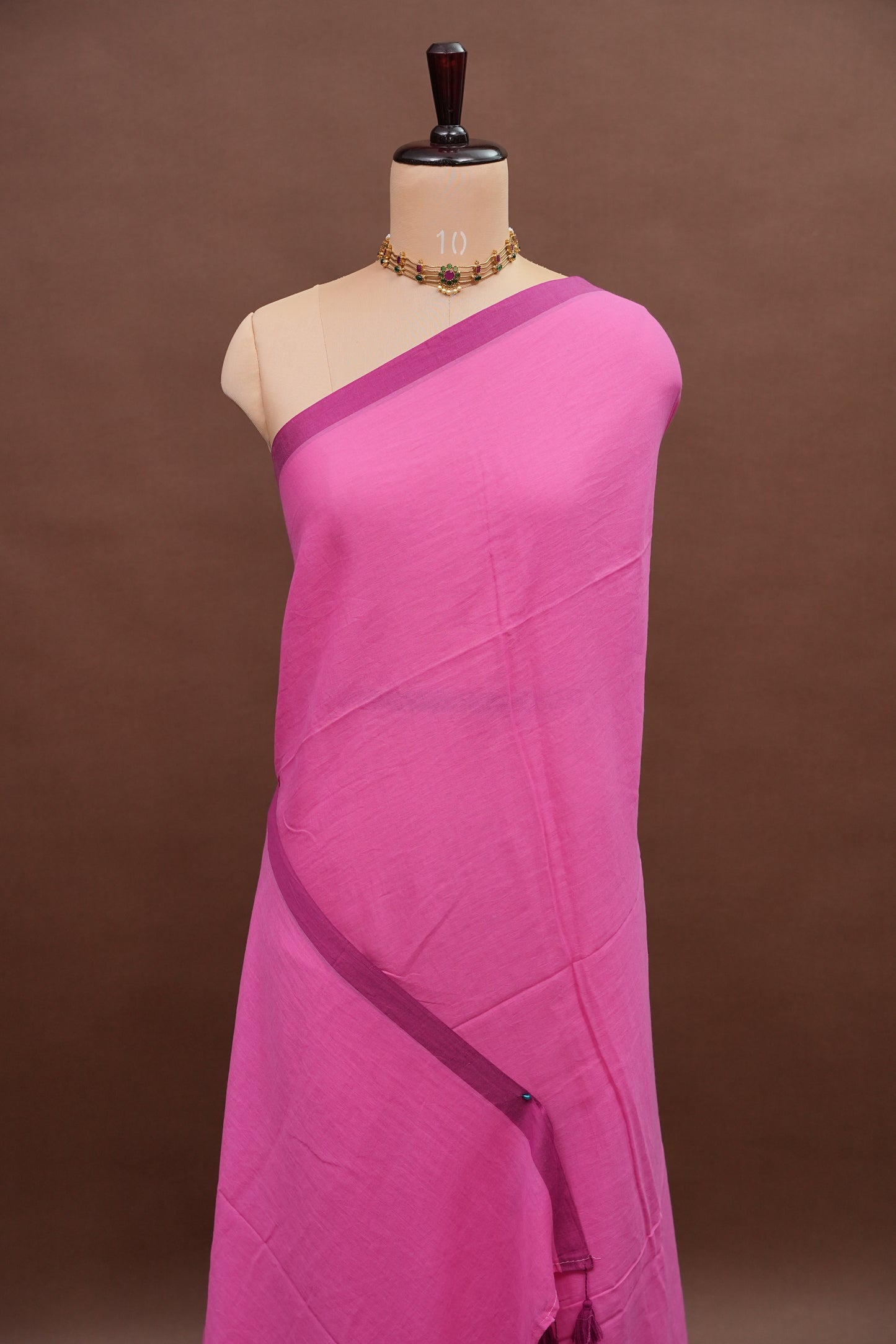 Mulmul Cotton Saree with Tassels - Pink
