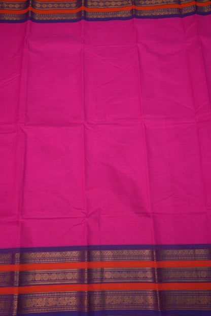 Pure Kanchi Cotton Saree – Rani Pink with Purple & Orange Zari Border