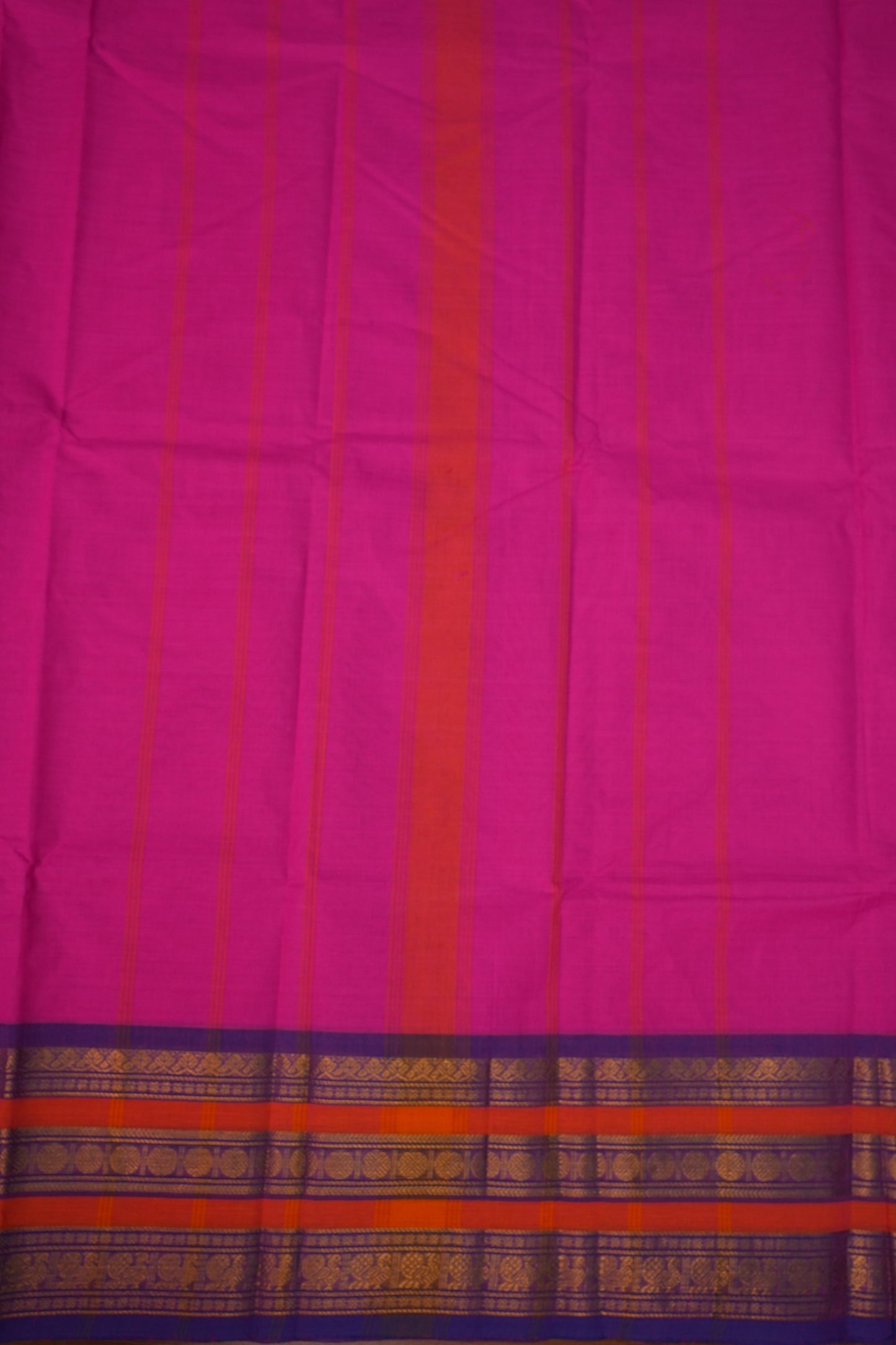 Pure Kanchi Cotton Saree – Rani Pink with Purple & Orange Zari Border