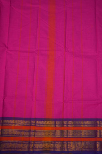 Pure Kanchi Cotton Saree – Rani Pink with Purple & Orange Zari Border