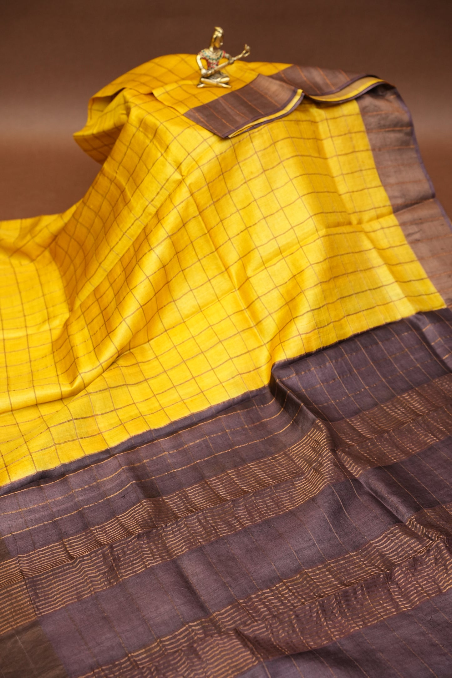 Pure Tussar Silk Saree with Handpainted Blouse-Yellow|Silk Mark Certified