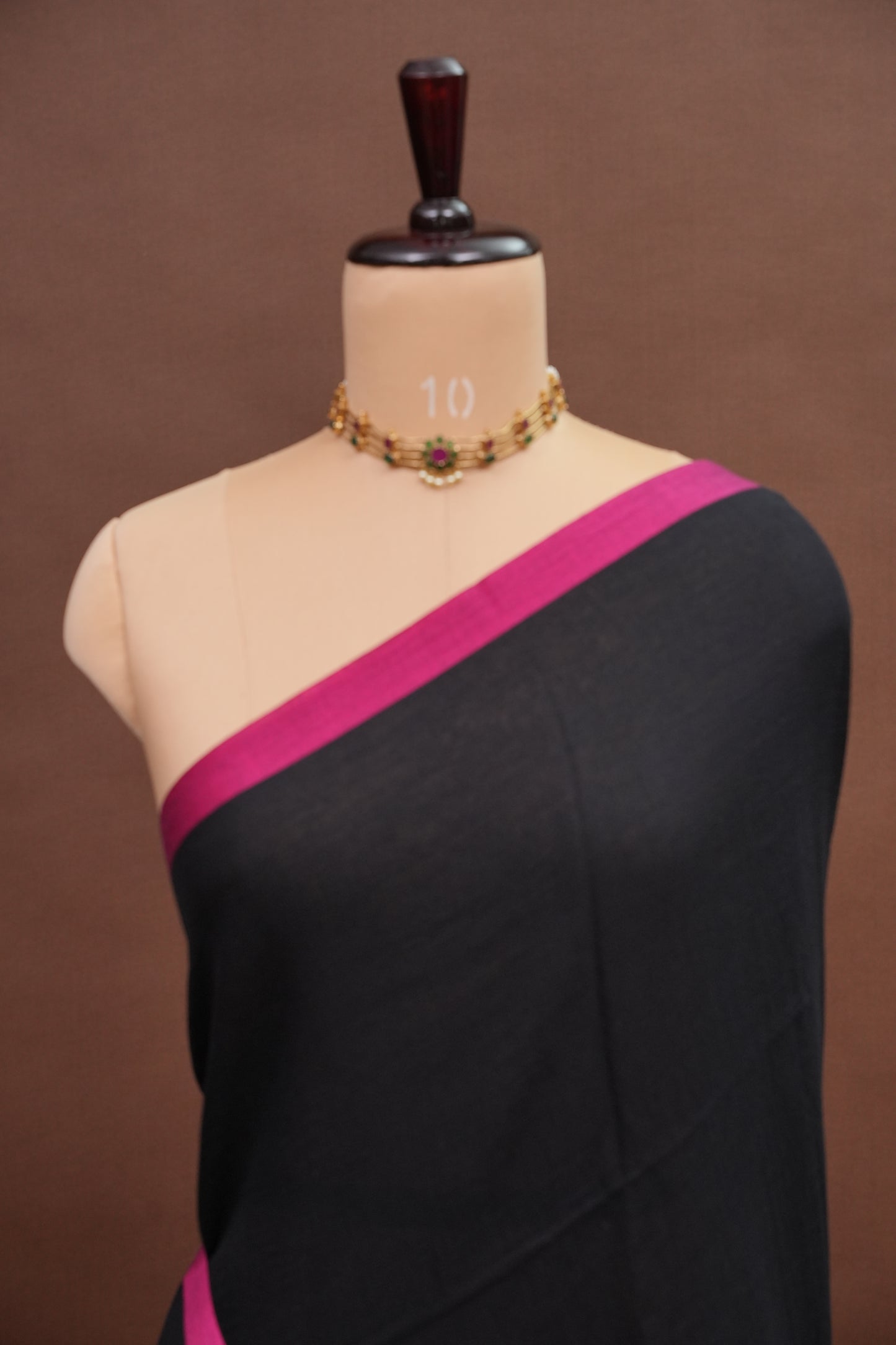 Mulmul Cotton Saree with Tassels - Black