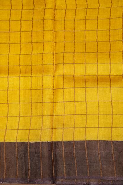 Pure Tussar Silk Saree with Handpainted Blouse-Yellow|Silk Mark Certified