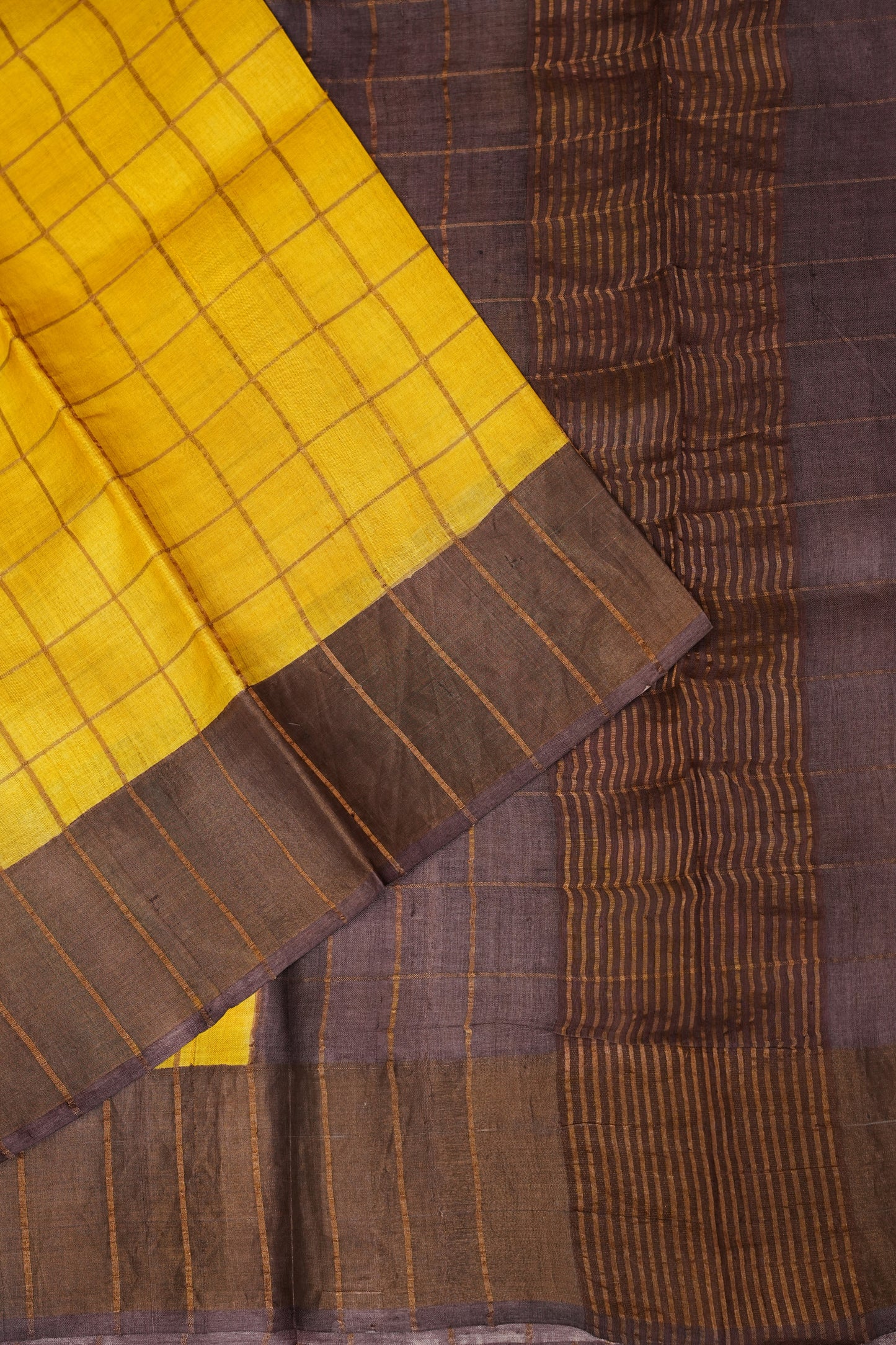 Pure Tussar Silk Saree with Handpainted Blouse-Yellow|Silk Mark Certified