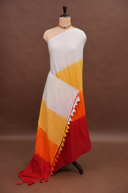 Mulmul Cotton Saree with Tassels - Multicolor