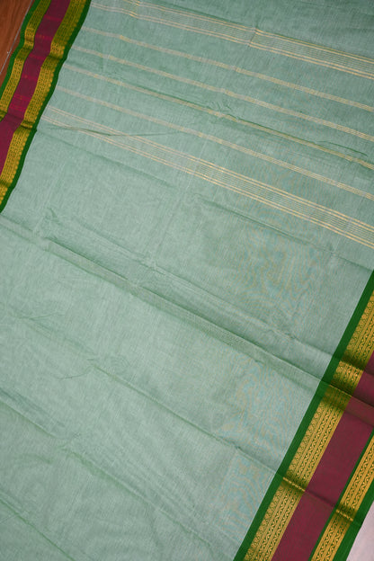 Pure Kanchi Cotton Saree – Sage Green with Green & Maroon Zari Border