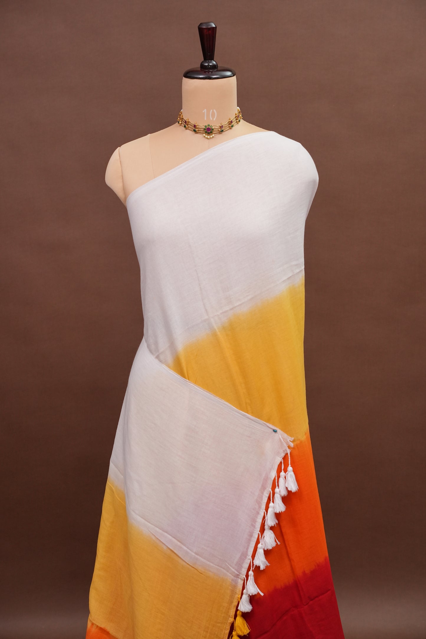 Mulmul Cotton Saree with Tassels - Multicolor