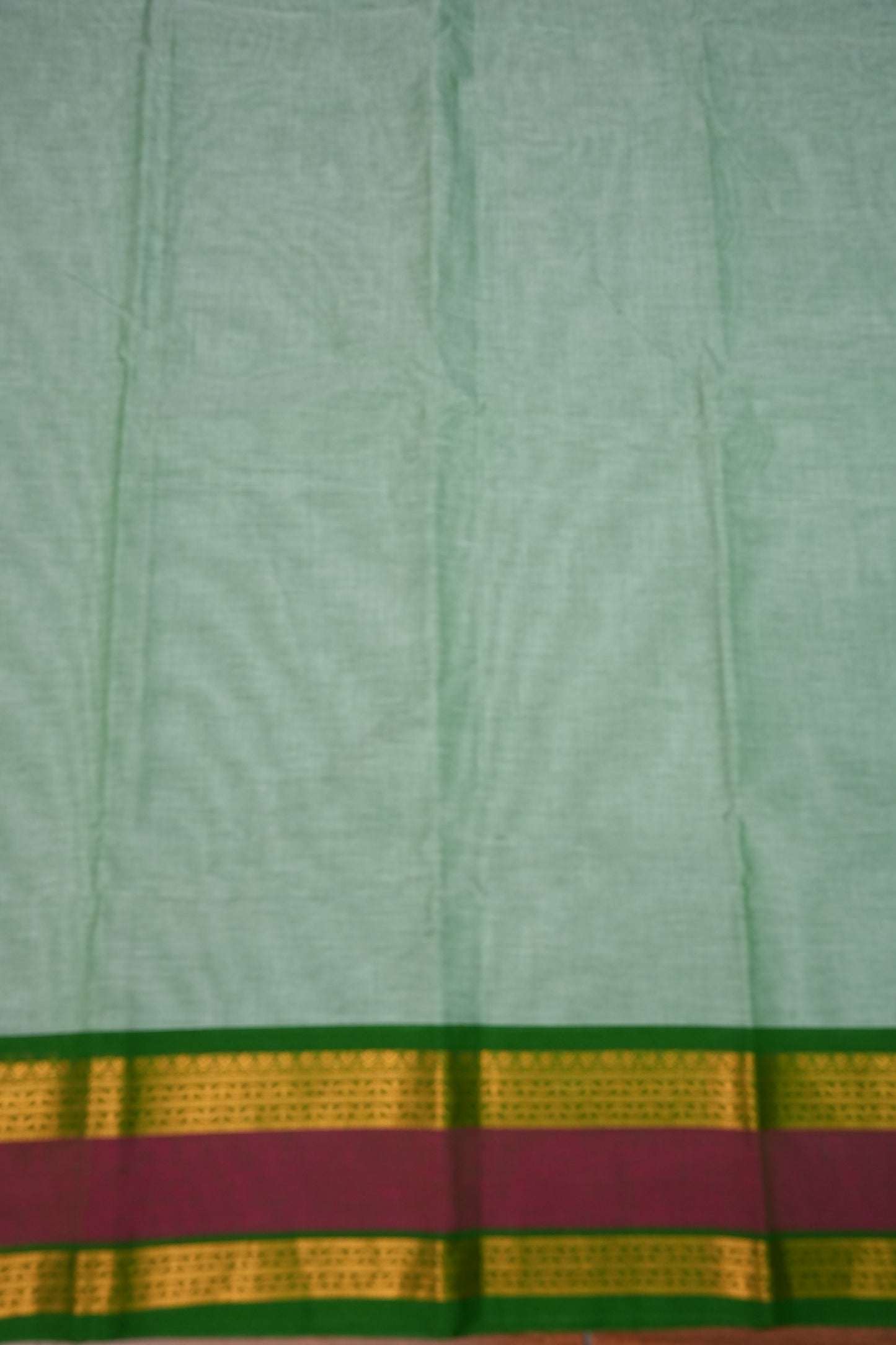 Pure Kanchi Cotton Saree – Sage Green with Green & Maroon Zari Border