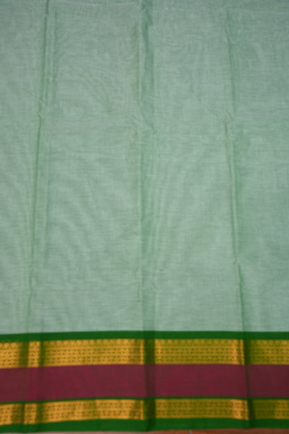Pure Kanchi Cotton Saree – Sage Green with Green & Maroon Zari Border