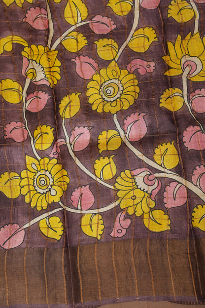 Pure Tussar Silk Saree with Handpainted Blouse-Yellow|Silk Mark Certified