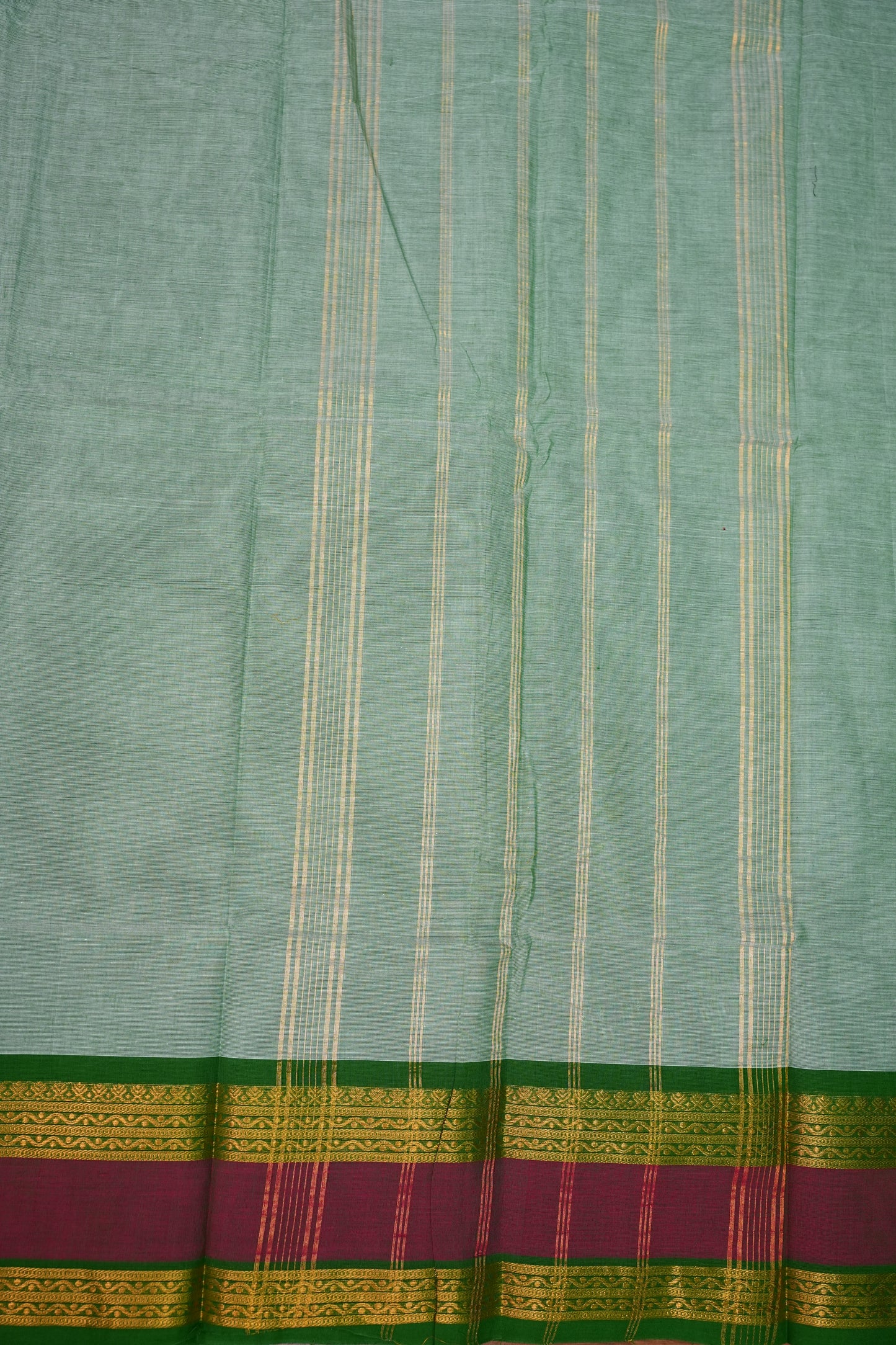 Pure Kanchi Cotton Saree – Sage Green with Green & Maroon Zari Border