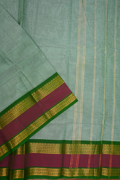 Pure Kanchi Cotton Saree – Sage Green with Green & Maroon Zari Border