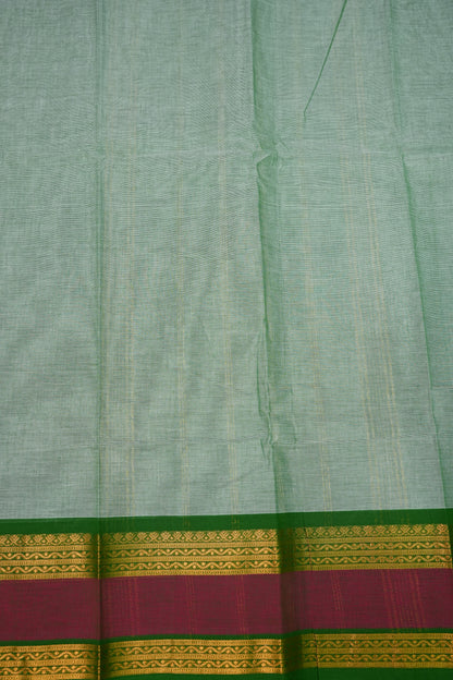 Pure Kanchi Cotton Saree – Sage Green with Green & Maroon Zari Border