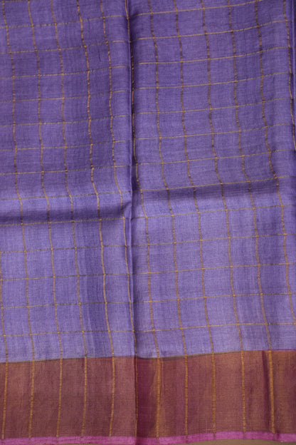 Pure Tussar Silk Saree with Handpainted Blouse-Purple|Silk Mark Certified