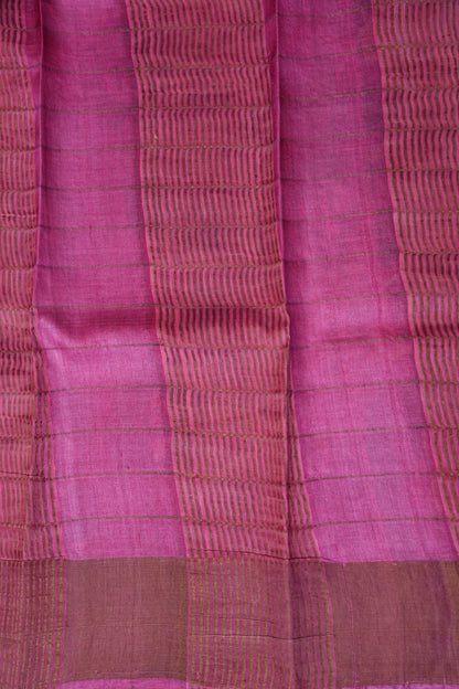 Pure Tussar Silk Saree with Handpainted Blouse-Purple|Silk Mark Certified