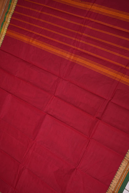Pure Kanchi Cotton Saree – Red with Green & Gold Zari Border