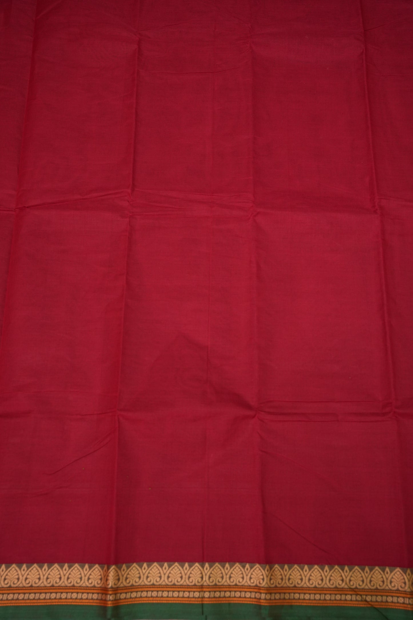 Pure Kanchi Cotton Saree – Red with Green & Gold Zari Border