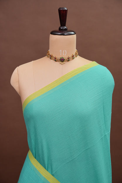 Mulmul Cotton Saree with Tassels - Turquoise