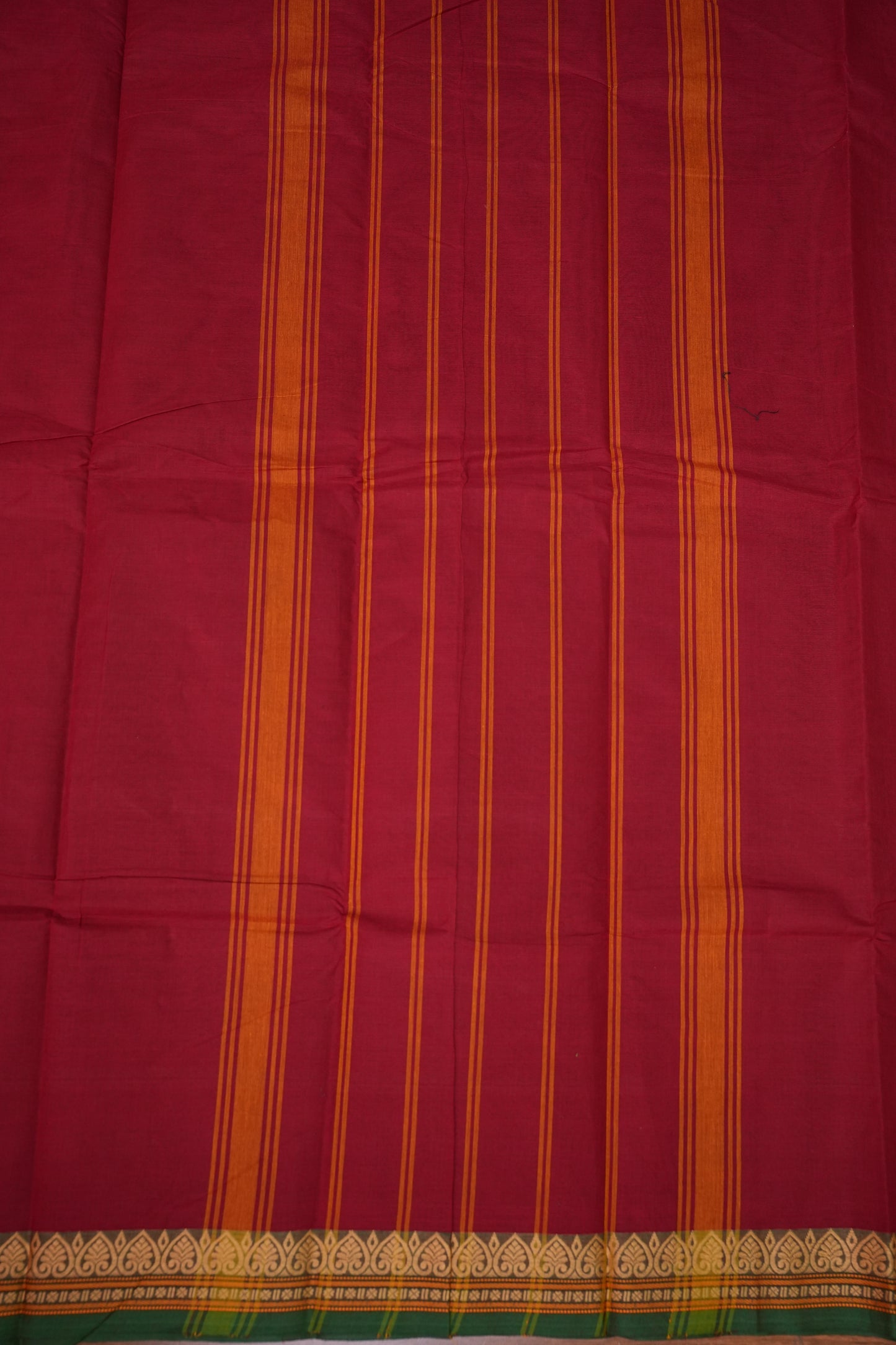 Pure Kanchi Cotton Saree – Red with Green & Gold Zari Border