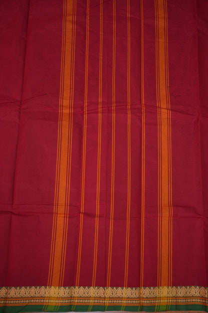 Pure Kanchi Cotton Saree – Red with Green & Gold Zari Border