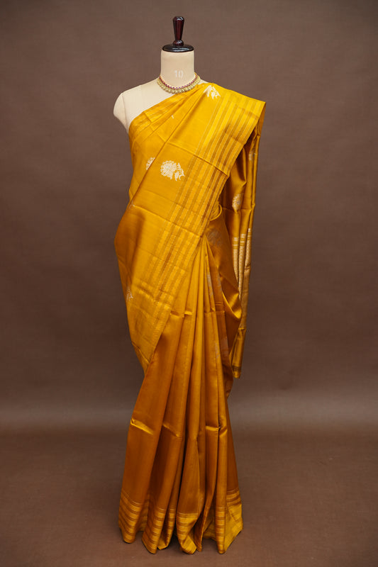 Pure Mango Silk Saree in Mustard | Silk Mark Certified