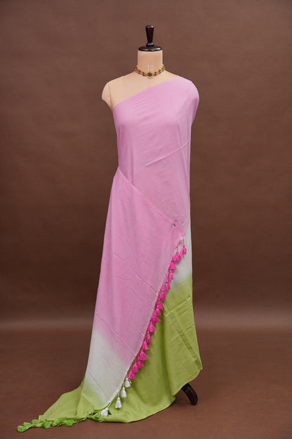 Mulmul Cotton Saree with Tassels - Multicolor