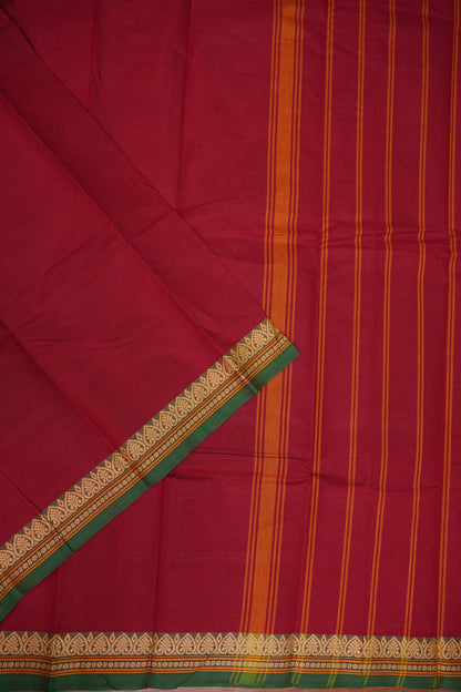 Pure Kanchi Cotton Saree – Red with Green & Gold Zari Border