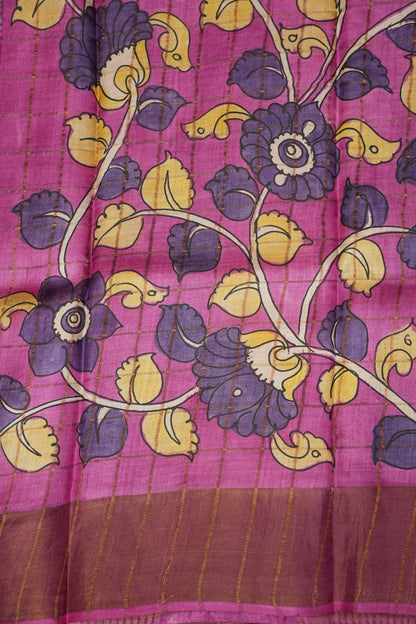 Pure Tussar Silk Saree with Handpainted Blouse-Purple|Silk Mark Certified