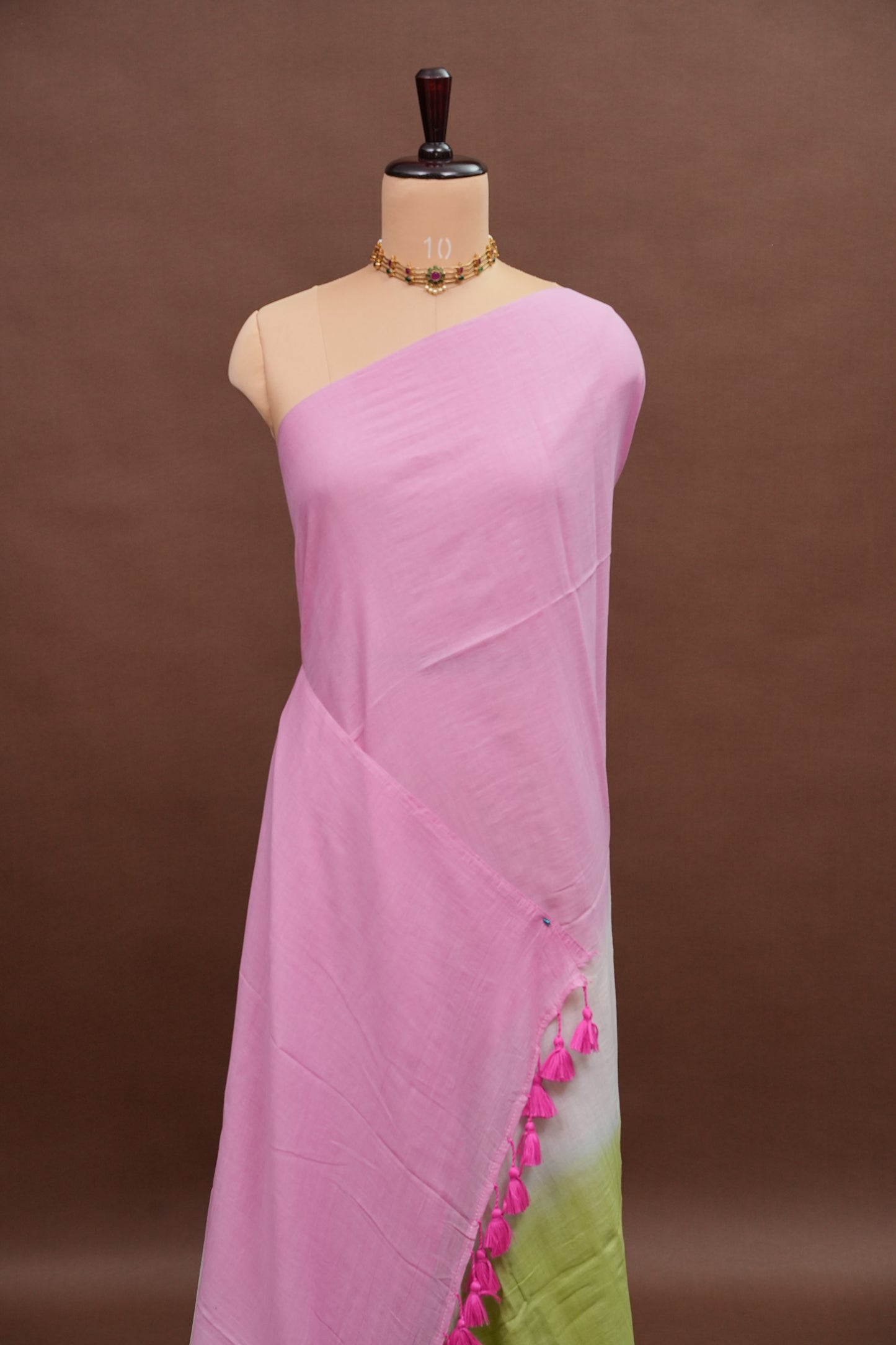 Mulmul Cotton Saree with Tassels - Multicolor