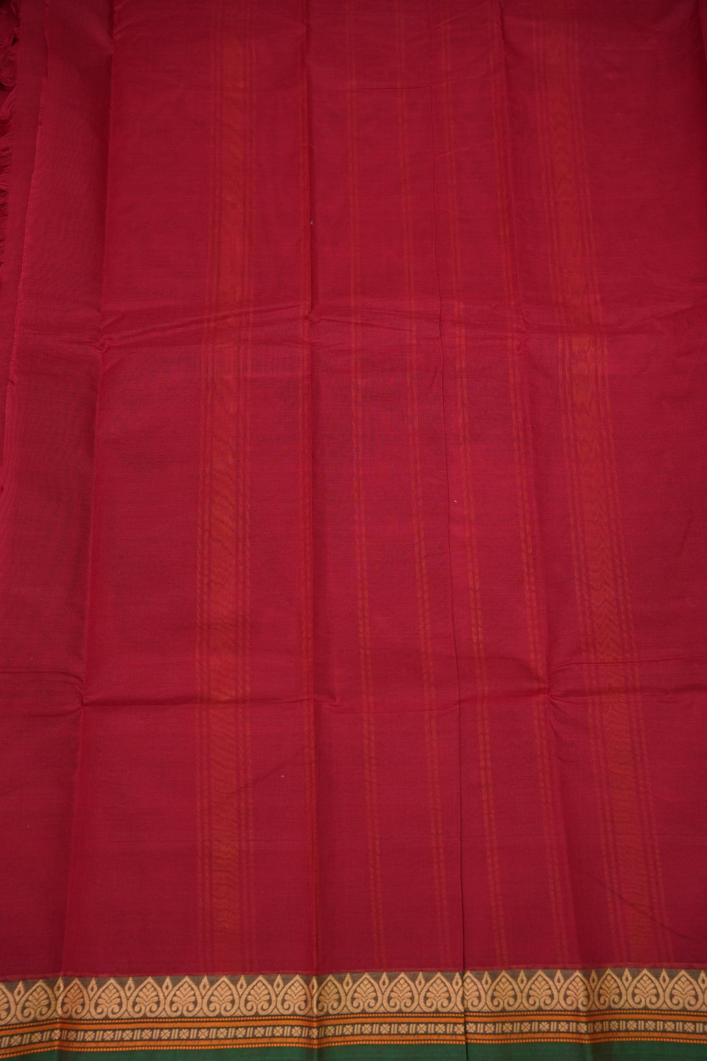 Pure Kanchi Cotton Saree – Red with Green & Gold Zari Border
