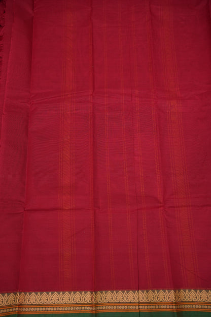 Pure Kanchi Cotton Saree – Red with Green & Gold Zari Border