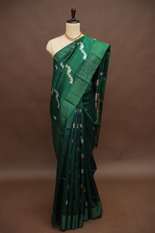 Pure Mango Silk in Emerald Green|Silk Mark Certified