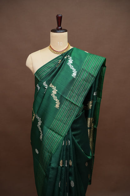 Pure Mango Silk in Emerald Green|Silk Mark Certified