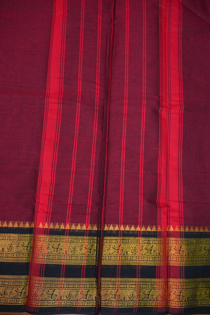 Pure Kanchi Cotton Saree – Deep Maroon with Black & Gold Zari Border