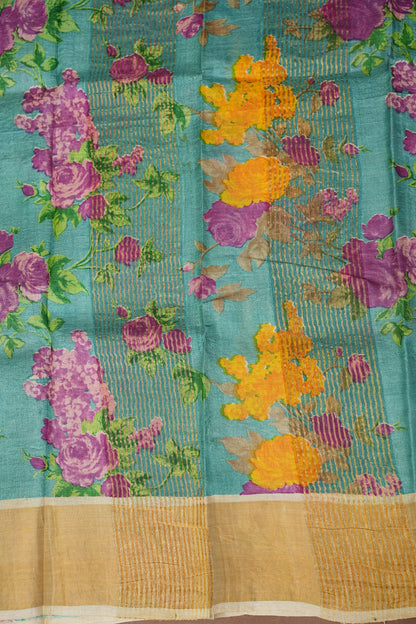 Floral Printed Pure Tussar Silk Saree-Half white|Silk Mark Certified